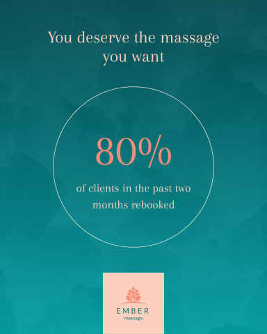 Instagram posts of Ember Massage 80% of clients rebooked with Ember
